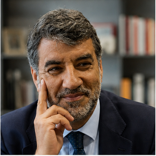 Ángel-Martín Ortiz Bueno, fundador de Ortiz Bueno Abogados, en su despacho